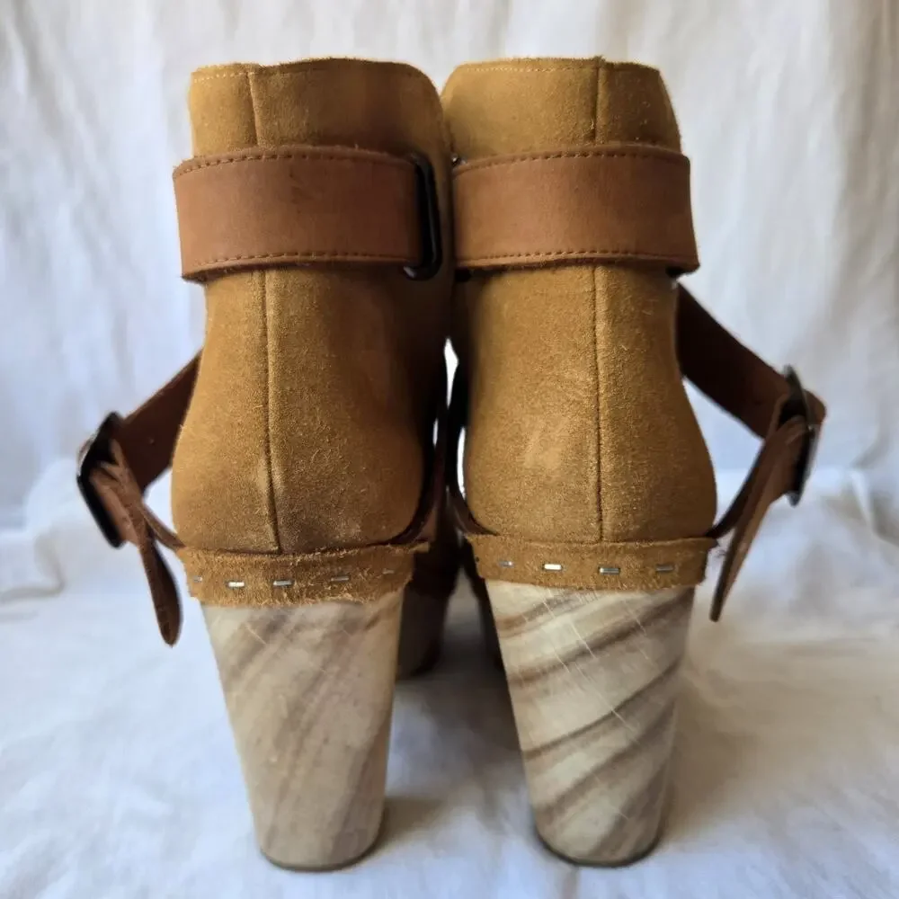 Free People Bungalow Women's Suede Clog Boots Tan Size 38/US 7.5